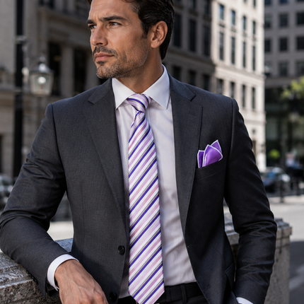 Purple and Blue Striped Men's Tie and Pocket Square Paul Malone Ties - Paul Malone.com