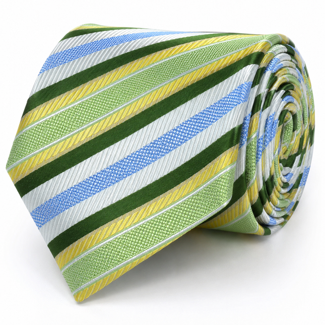 Green, Blue and Yellow Striped Men's Tie and Pocket Square Paul Malone Ties - Paul Malone.com
