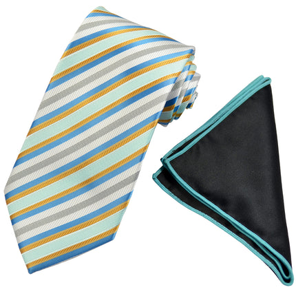 Teal and Brown Striped Men's Tie and Pocket Square Paul Malone Ties - Paul Malone.com