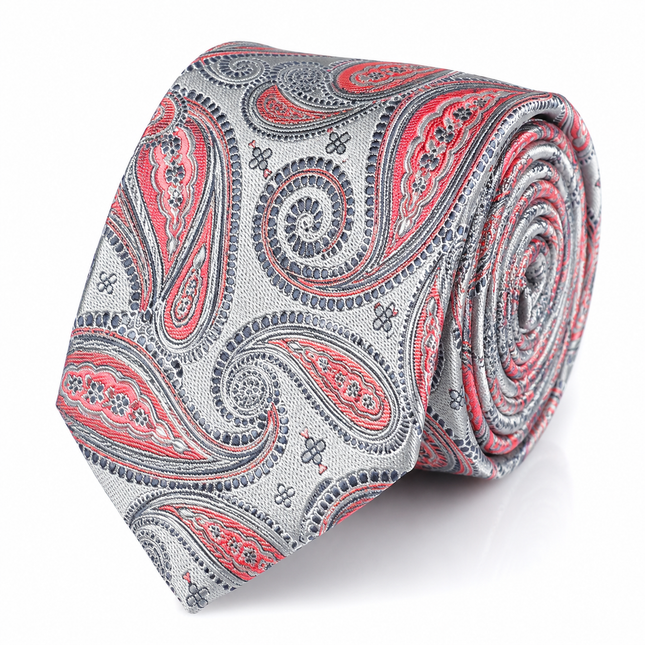 Silver and Cayenne Red Necktie Set