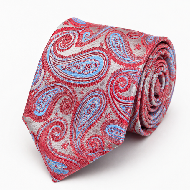 Poinsettia and Blue Paisley Necktie Set