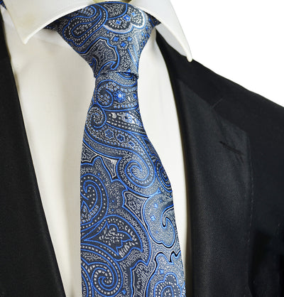 Royal Blue and Grey Paisley Men's Necktie Paul Malone Ties - Paul Malone.com