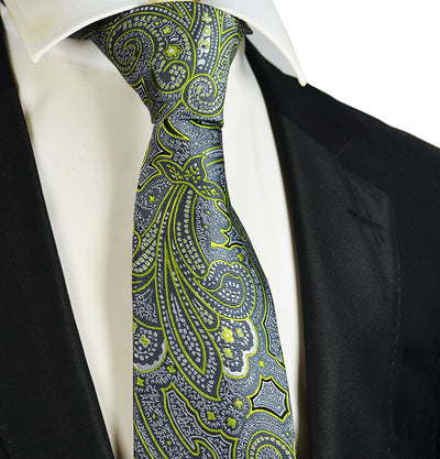 Lime Green and Grey Paisley Men's Necktie Paul Malone Ties - Paul Malone.com