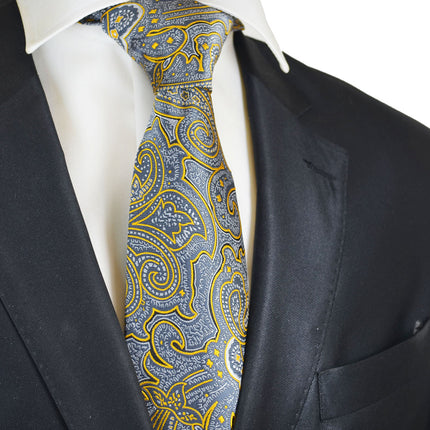 Grey and Gold Paisley Men's Necktie Paul Malone Ties - Paul Malone.com