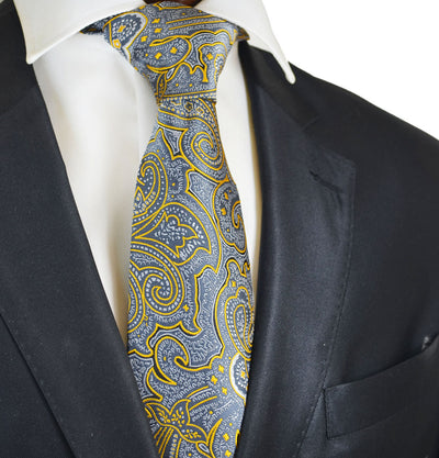 Grey and Gold Paisley Men's Necktie Paul Malone Ties - Paul Malone.com