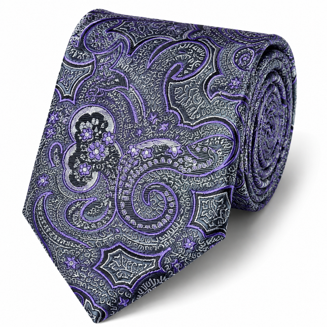 Purple and Grey Paisley Men's Necktie Paul Malone Ties - Paul Malone.com