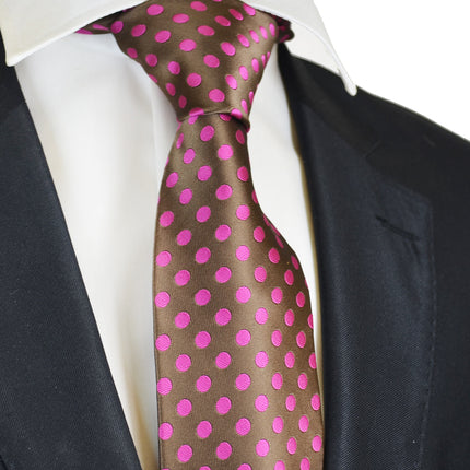 Brown and Hot Pink Polka Dot Men's Necktie Paul Malone Ties - Paul Malone.com