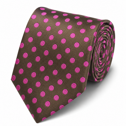 Brown and Hot Pink Polka Dot Men's Necktie Paul Malone Ties - Paul Malone.com