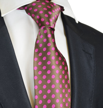 Brown and Hot Pink Polka Dot Men's Necktie Paul Malone Ties - Paul Malone.com