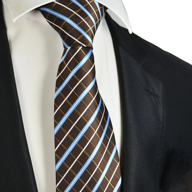 Brown and Blue Plaid Men's Necktie Paul Malone Ties - Paul Malone.com