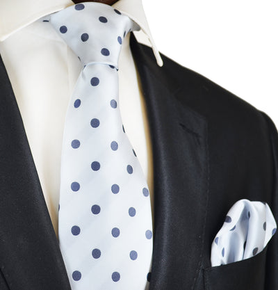 White and Grey Polka Dot Tie and Pocket Square Paul Malone Ties - Paul Malone.com