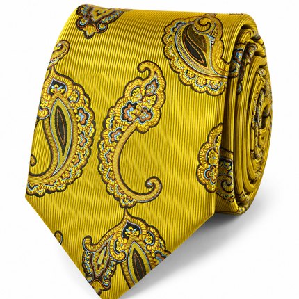 Yellow Gold Paisley Tie and Pocket Square Paul Malone Ties - Paul Malone.com