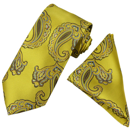 Yellow Gold Paisley Tie and Pocket Square Paul Malone Ties - Paul Malone.com