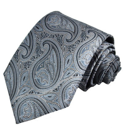 Gunmetal Grey Paisley Necktie Set Paul Malone Ties - Paul Malone.com