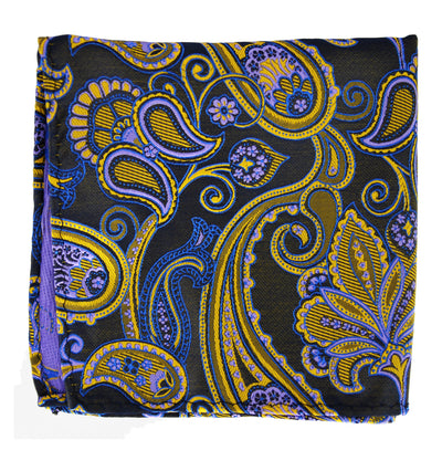 Black, Gold and Navy Paisley Men's Pocket Square BerlinBound Pocket Square - Paul Malone.com