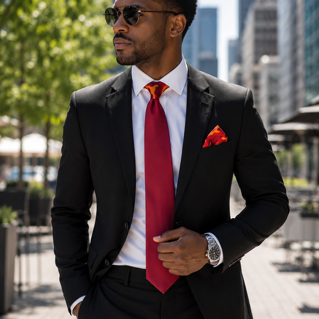 Solid Red Contrast Knot Tie Set by Paul Malone Paul Malone Ties - Paul Malone.com