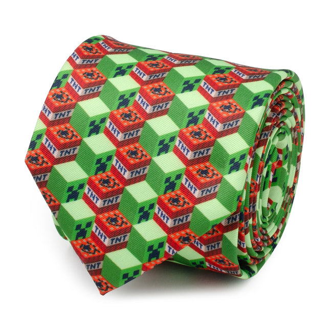 Minecraft Creeper TNT Isometric Green Men's Tie Marvel Ties - Paul Malone.com