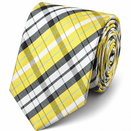 Yellow Plaid Skinny Necktie and Pocket Square Set Paul Malone Ties - Paul Malone.com