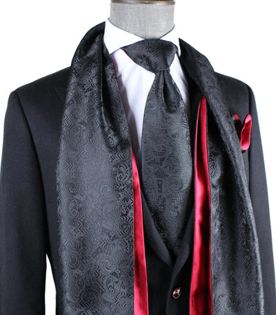 Black and Red Patterned 100% Silk Tie, Scarf and Pocket Square Verse9 Ties - Paul Malone.com