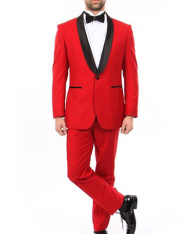 Suit Clearance: Fashionable Slim Red and Black Men's Tuxedo 44L Bryan Michaels Suits - Paul Malone.com