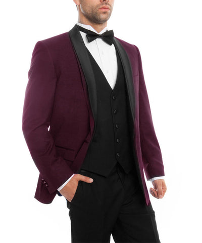 Burgundy 3 piece Tuxedo with Shawl Lapel Bryan Michaels Suits - Paul Malone.com