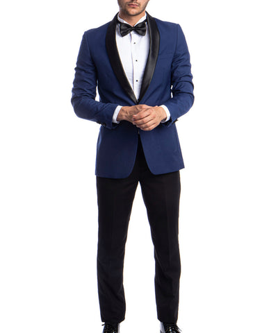 Black and Royal Blue Slim Fit Tuxedo Azzuro Suits - Paul Malone.com