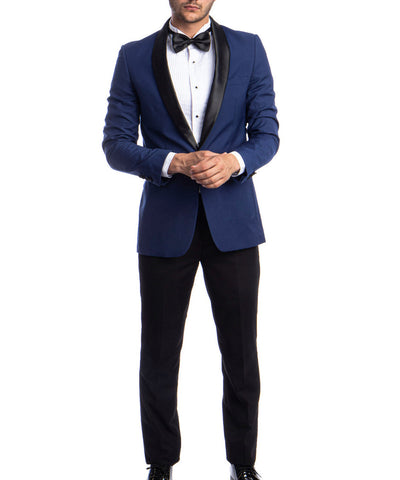 Suit Clearance: Black and Royal Blue Slim Fit Tuxedo 42L Azzuro Suits - Paul Malone.com