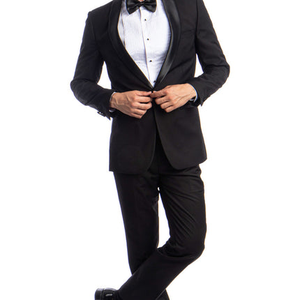 Solid Black Slim Fit Tuxedo Azzuro Suits - Paul Malone.com