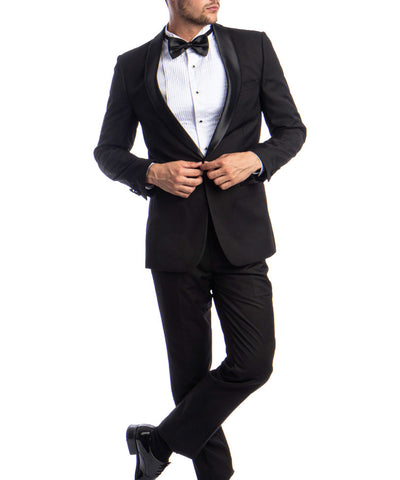 Solid Black Slim Fit Tuxedo Azzuro Suits - Paul Malone.com