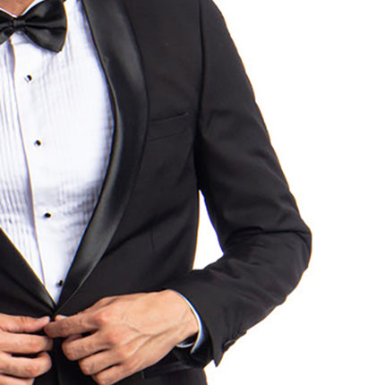 Solid Black Slim Fit Tuxedo Azzuro Suits - Paul Malone.com