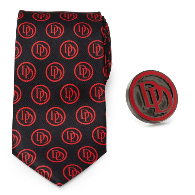 Marvel Daredevil Men’s Black Tie and Embossed Logo Lapel Pin Gift Set Marvel Ties - Paul Malone.com