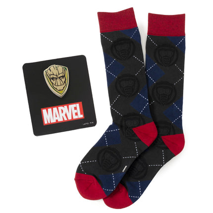 Marvel Guardians of the Galaxy Groot Star-Lord Charcoal Argyle Gift Set Cufflinks.com Socks - Paul Malone.com