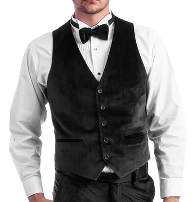 Black Velvet Suit Vest and Bow Tie Set Tazio Vest - Paul Malone.com