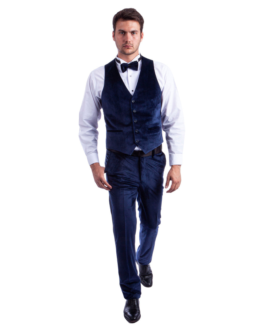 Midnight Blue Velvet Suit Vest and Bow Tie | Paul Malone