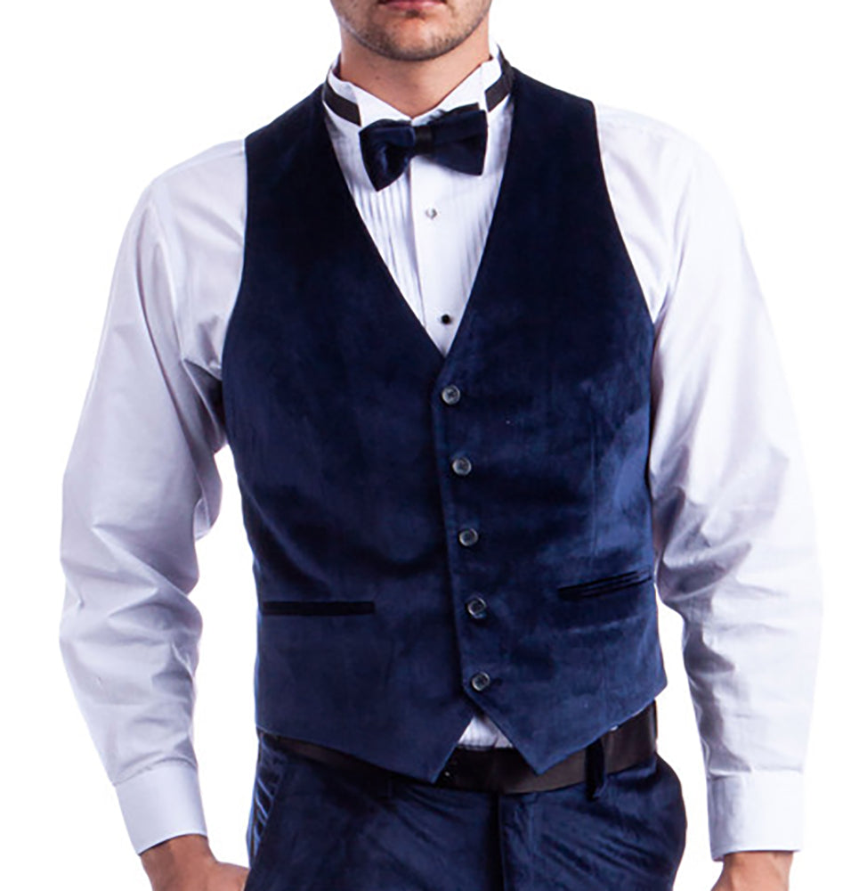 Midnight Blue Velvet Suit Vest and Bow Tie | Paul Malone