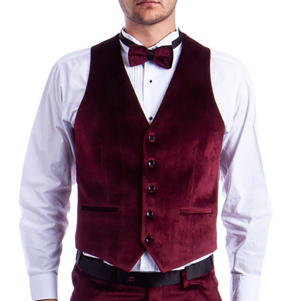 Burgundy Velvet Suit Vest and Bow Tie Set | Paul Malone