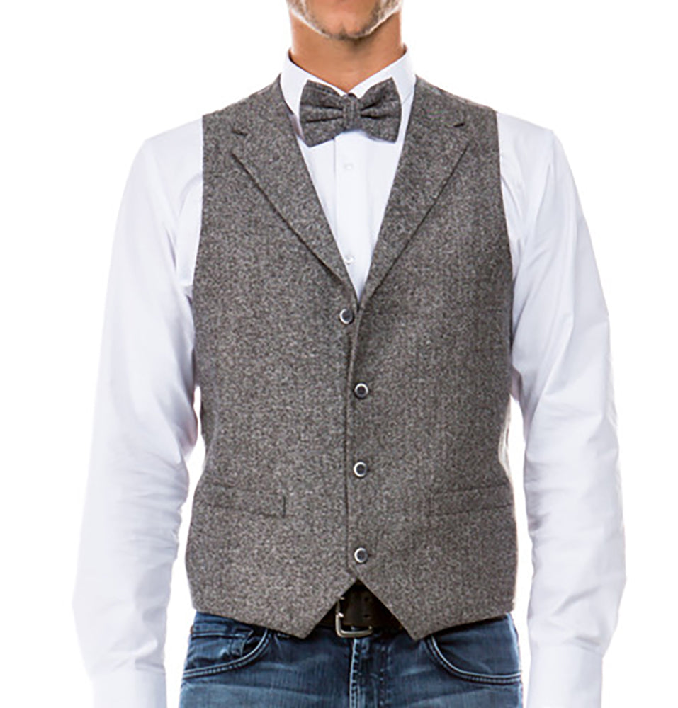 Men's Collared Grey Tweed Suit Vest 40 / Grey Men's Collared Grey Tweed Suit Vest 40 / Grey