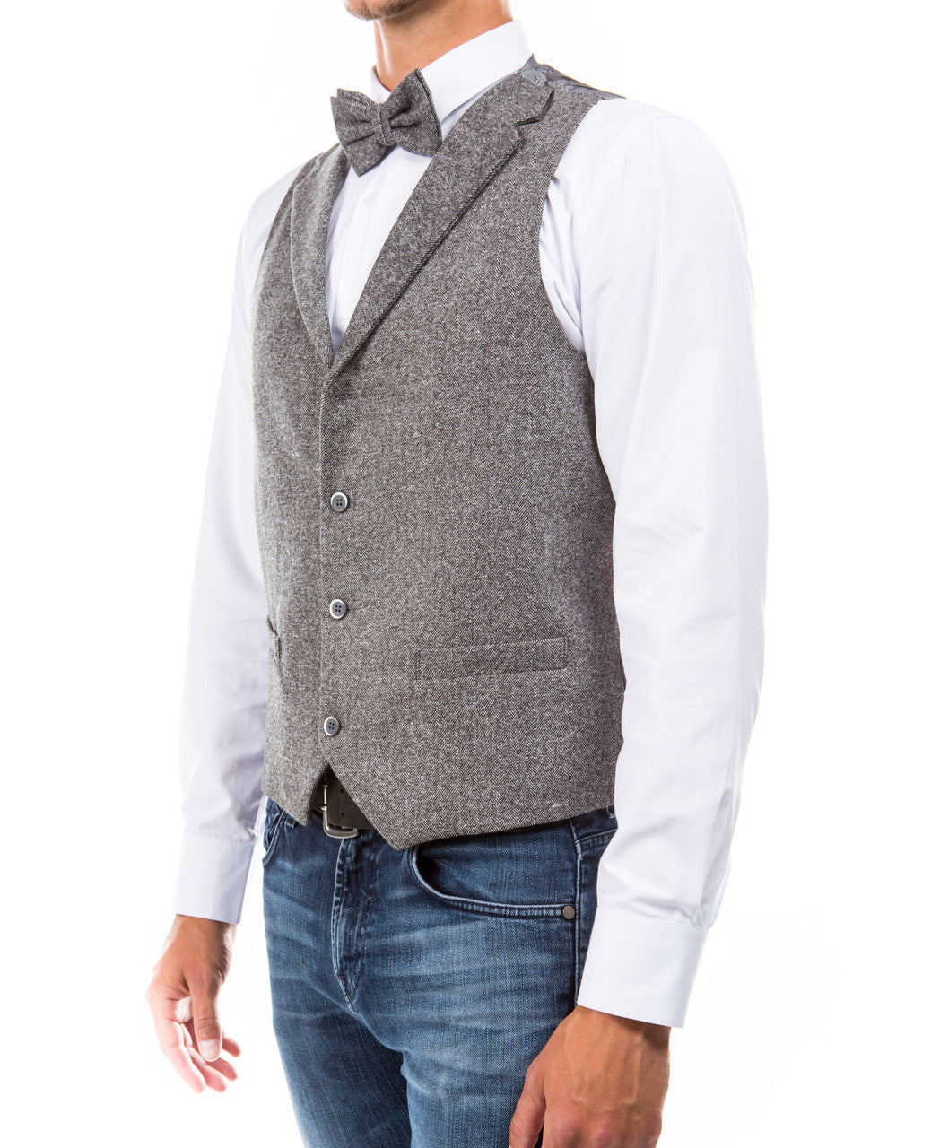 Men's Collared Grey Tweed Suit Vest 40 / Grey Men's Collared Grey Tweed Suit Vest 40 / Grey