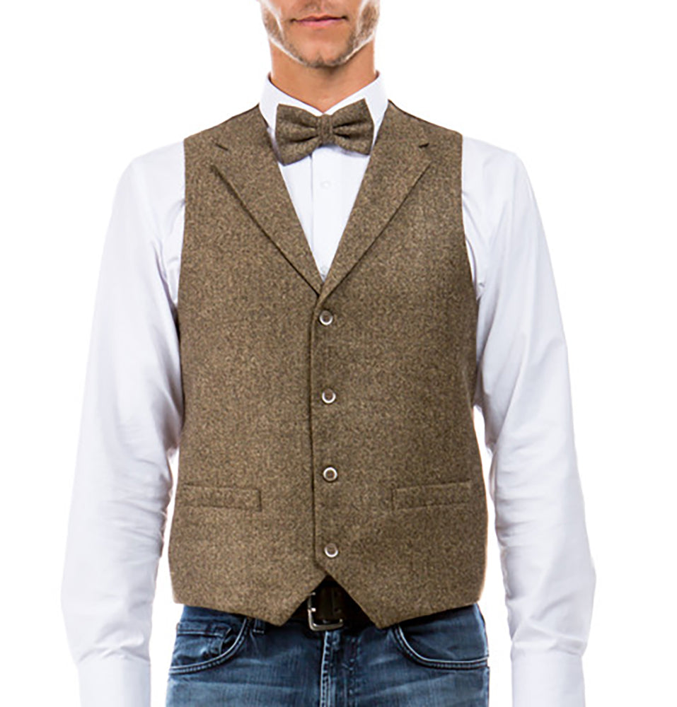 Men's Collared Tan Tweed Suit Vest Men's Collared Tan Tweed Suit Vest