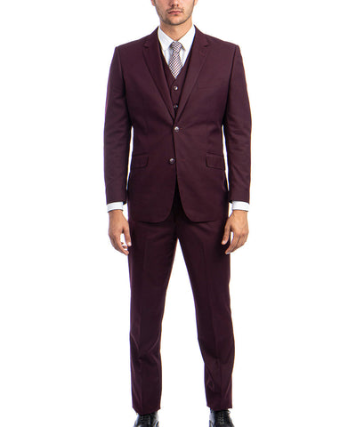 Suit Clearance: Burgundy 3-piece Wool Suit with Vest 44L Zegarie Suits - Paul Malone.com