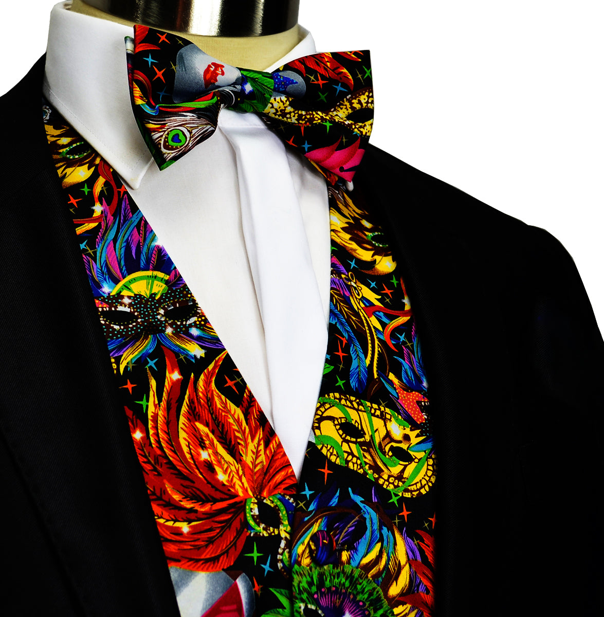 Mardi Gras Neon Vest and Bow Tie - Top Hat Tuxedos Mardi Gras Neon Vest and Bow Tie - Top Hat Tuxedos