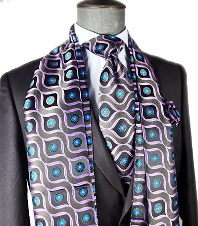 Black and Heather Rose Patterned 100% Silk Tie, Scarf and Pocket Square Verse9 Ties - Paul Malone.com