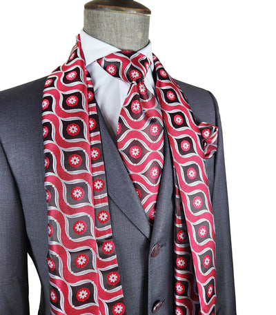 Red and Black Patterned 100% Silk Tie, Scarf and Pocket Square Verse9 Ties - Paul Malone.com