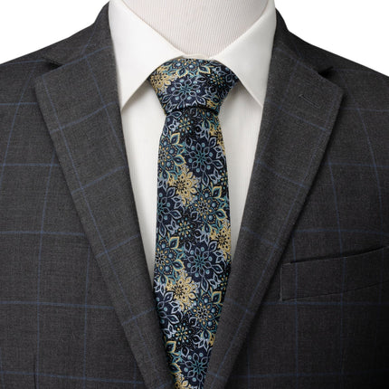 Kaleido Floral Navy Tan Accented Men's Tie Ox and Bull Trading Co. Ties - Paul Malone.com