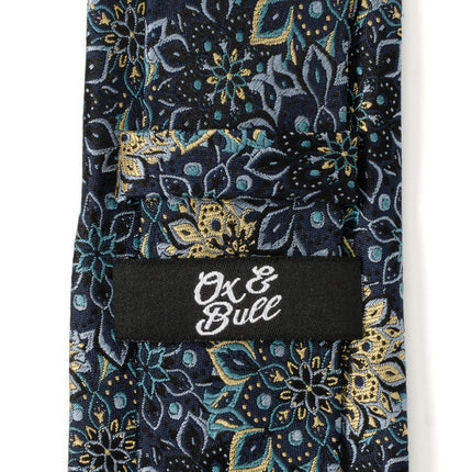 Kaleido Floral Navy Tan Accented Men's Tie Ox and Bull Trading Co. Ties - Paul Malone.com