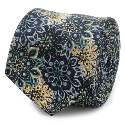 Kaleido Floral Navy Tan Accented Men's Tie Ox and Bull Trading Co. Ties - Paul Malone.com