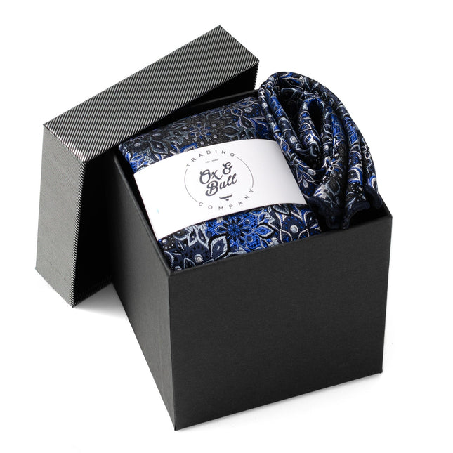 Navy Floral Tie and Pocket Square Gift Set Ox and Bull Trading Co. Ties - Paul Malone.com