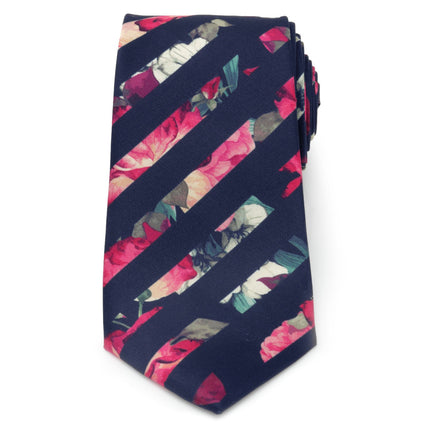 Painted Floral Navy Stripe Silk Men's Tie Ox and Bull Trading Co. Ties - Paul Malone.com