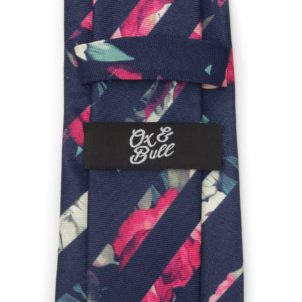 Painted Floral Navy Stripe Silk Men's Tie Ox and Bull Trading Co. Ties - Paul Malone.com