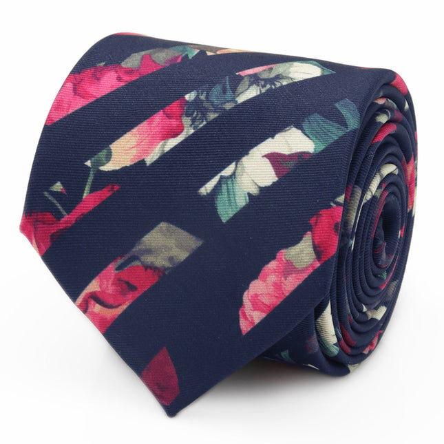 Painted Floral Navy Stripe Silk Men's Tie Ox and Bull Trading Co. Ties - Paul Malone.com